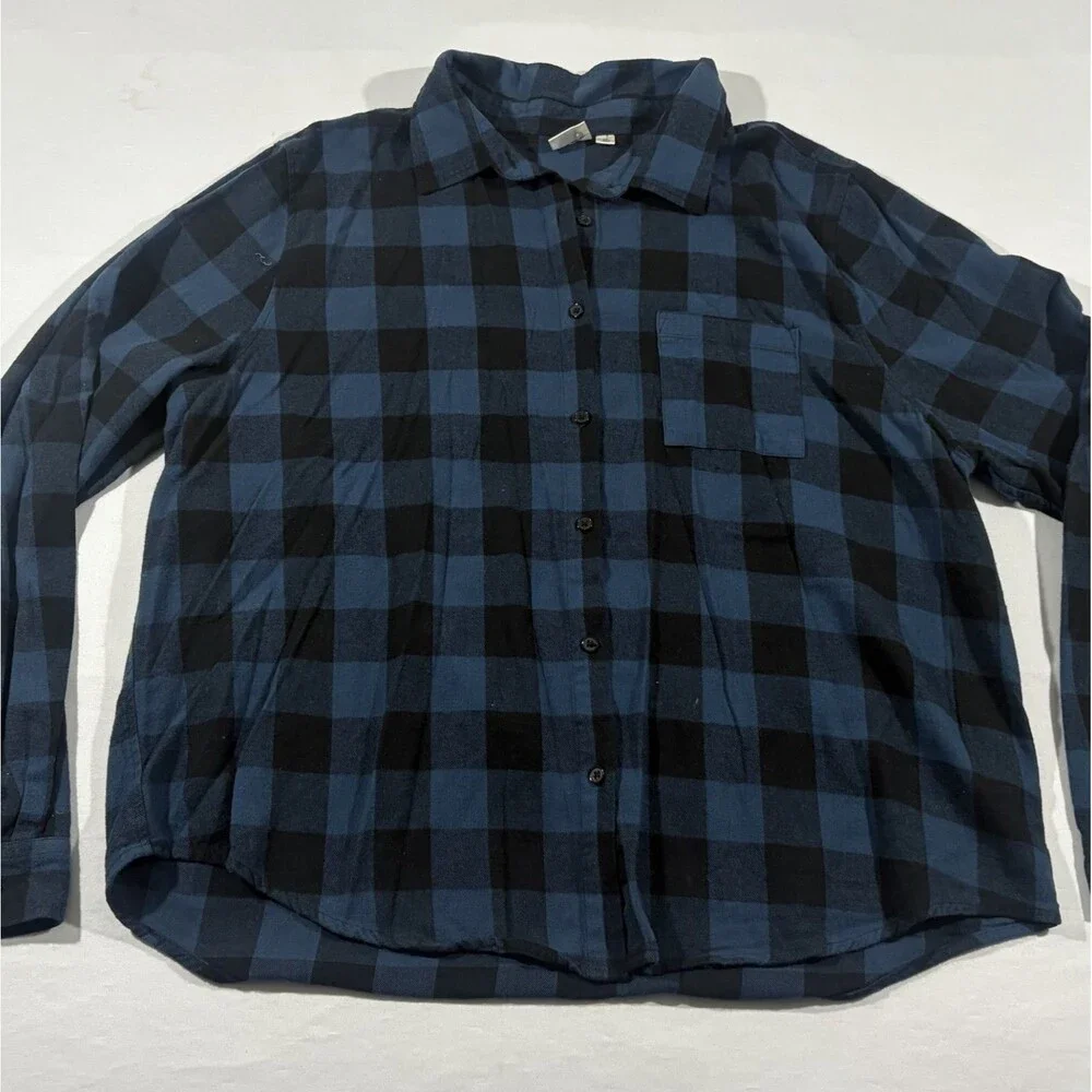 Grateful Dead Womens Skull Rose Crown Print Graphic Blue Plaid Flannel Shirt 2XL - Picture 2 of 10